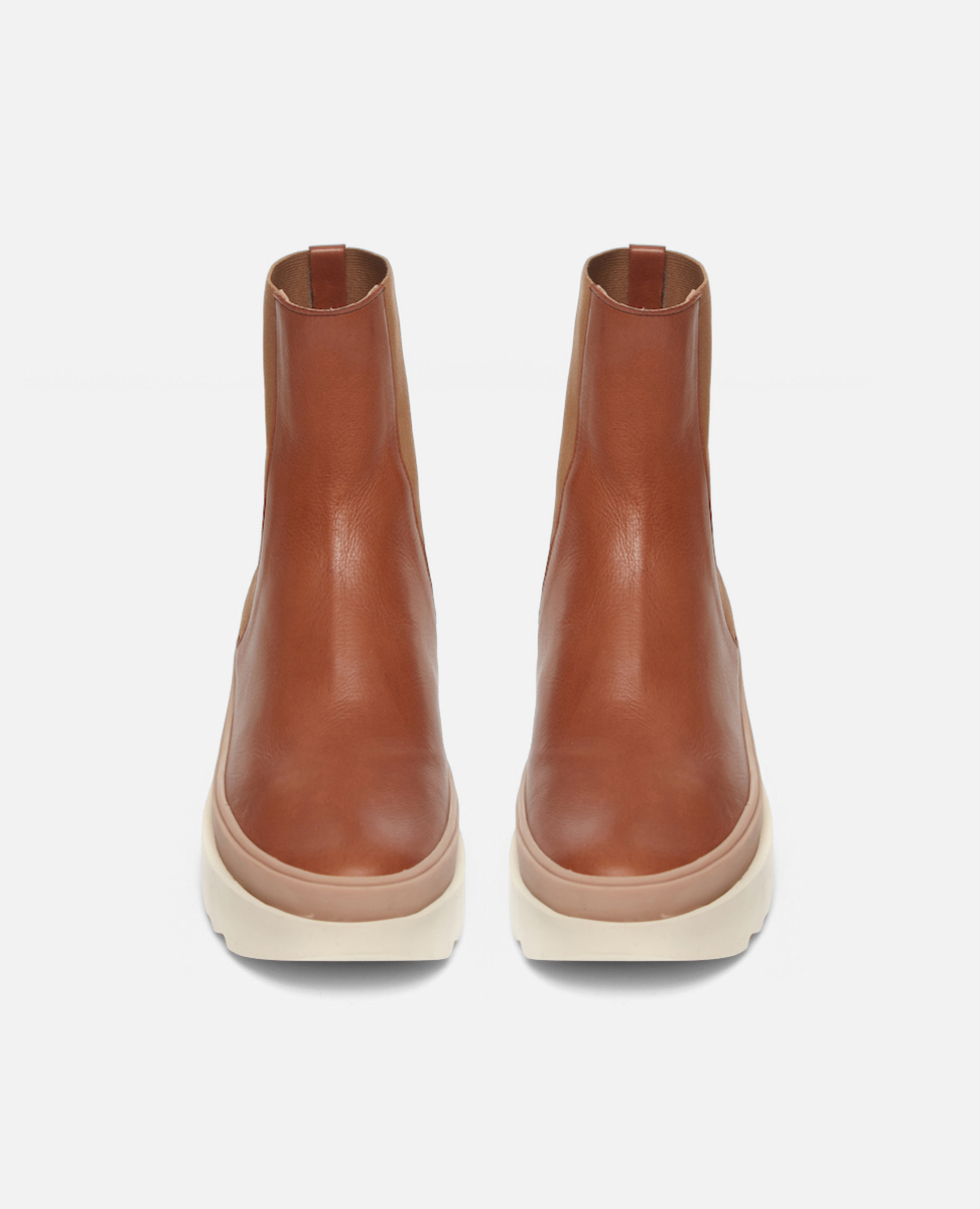 Pair of brown ankle boots on a white background