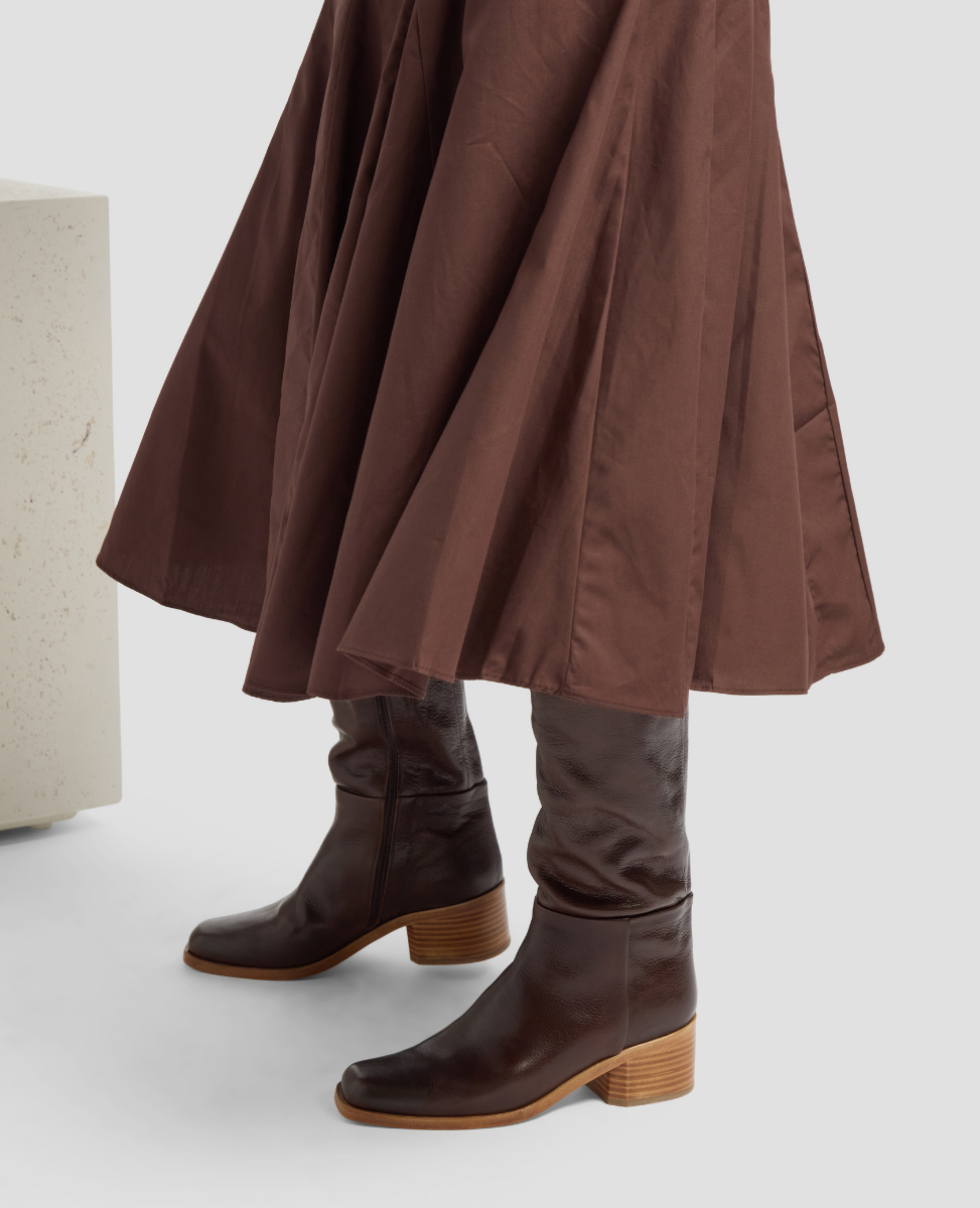 Brown coat and boots on a white background