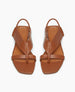 Front view of the Finch Sandal in Cuoio, featuring a wide-strap thong and a slim elasticized leather strap at the heel. 3