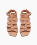 Front view of the Gladiator Sandal in Fawn, featuring the softest, tubular leather straps that twist upward and are paired perfectly with the strenght of the squared-off toe and heel. 4