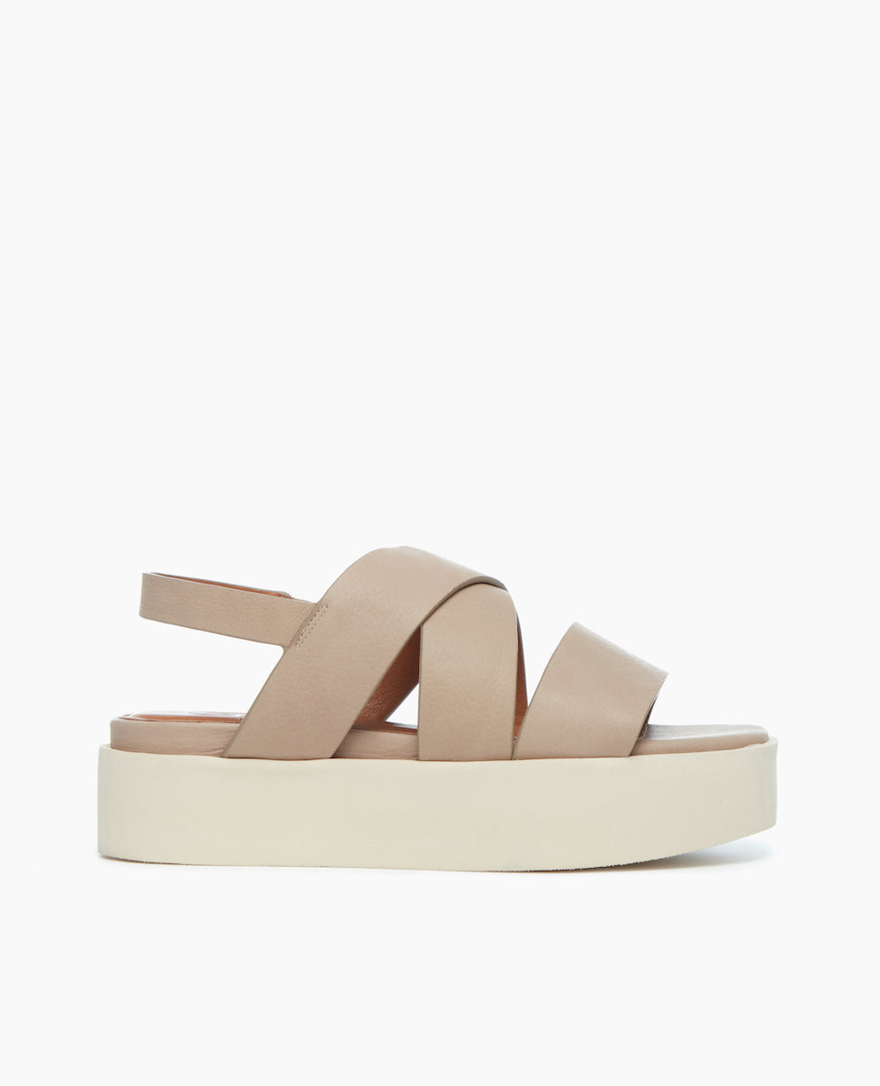 Side view of the Iona Wedge in Grey Mist with wide straps and an elasticated slingback with a light-as-a-feather EVA flatform.