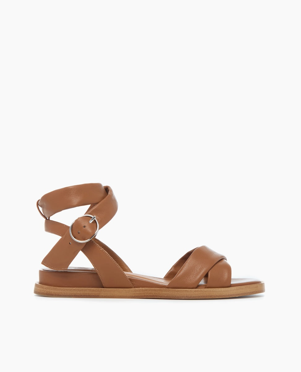 The Katriene low wedge tubular sandal in cuoio, side view