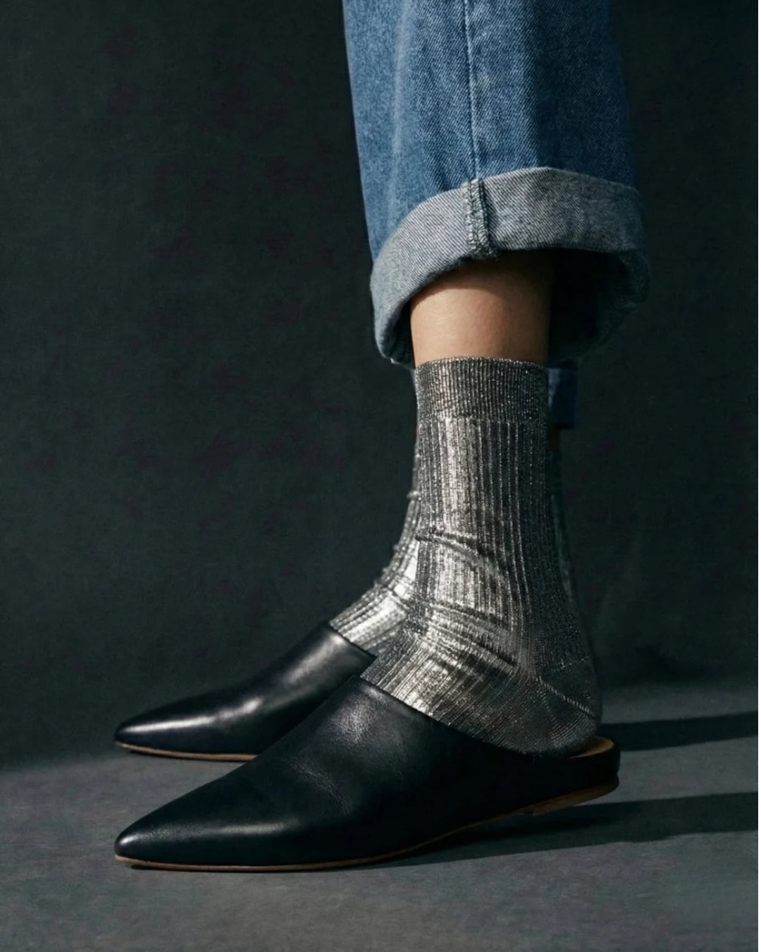 Maria La Rosa Grey Metallic Silk Socks