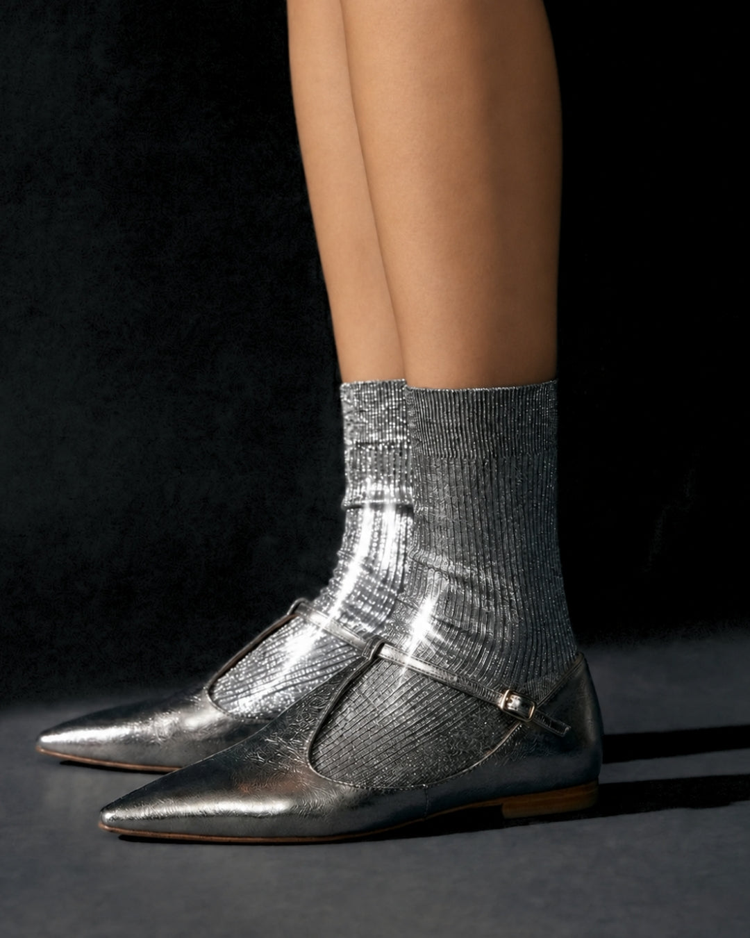 Maria La Rosa Silver Metallic Silk Socks