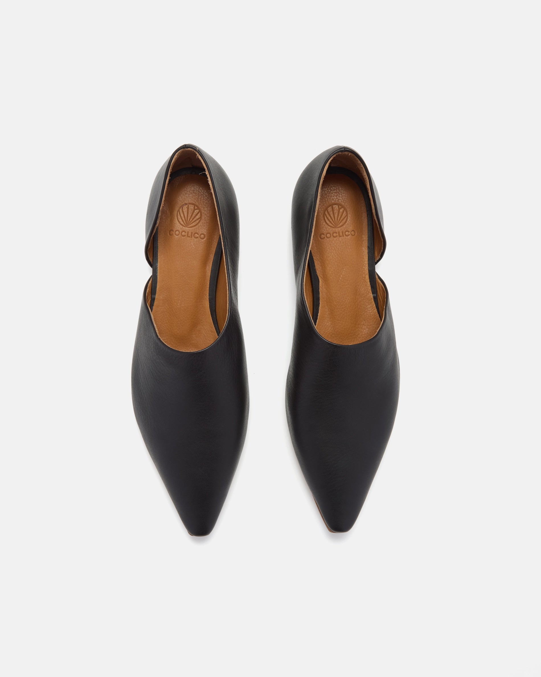 Pair of Coclico Coldplay Demi d'Orsay Flats in black leather, top view