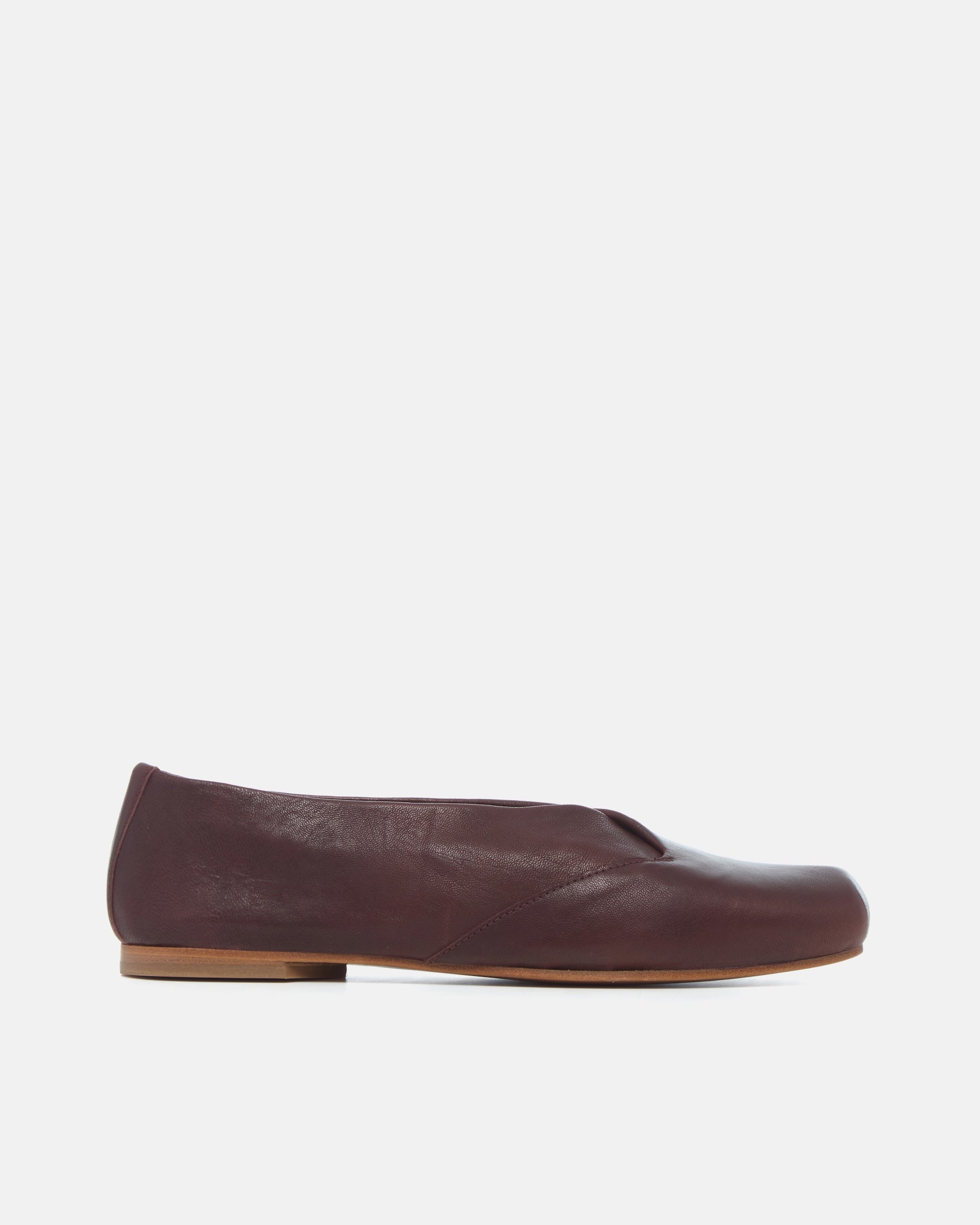 Coclico Franklin Flat in Pecan leather, side view of a pointed toe flat