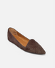 Brown pointed-toe flat shoe on a light gray background 3