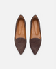 Pair of brown pointed-toe shoes with patterned design on a white background 1