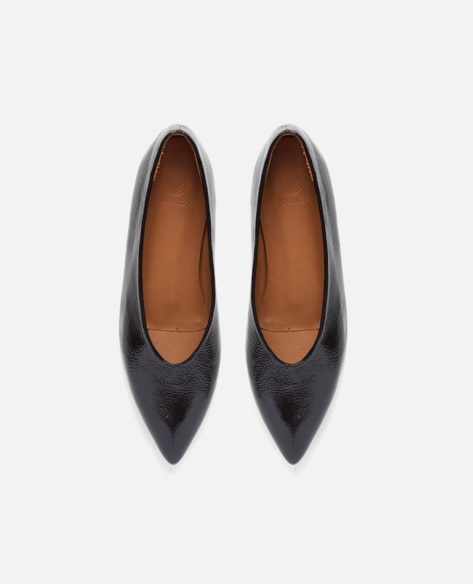 Pair of black pointed-toe shoes on a white background