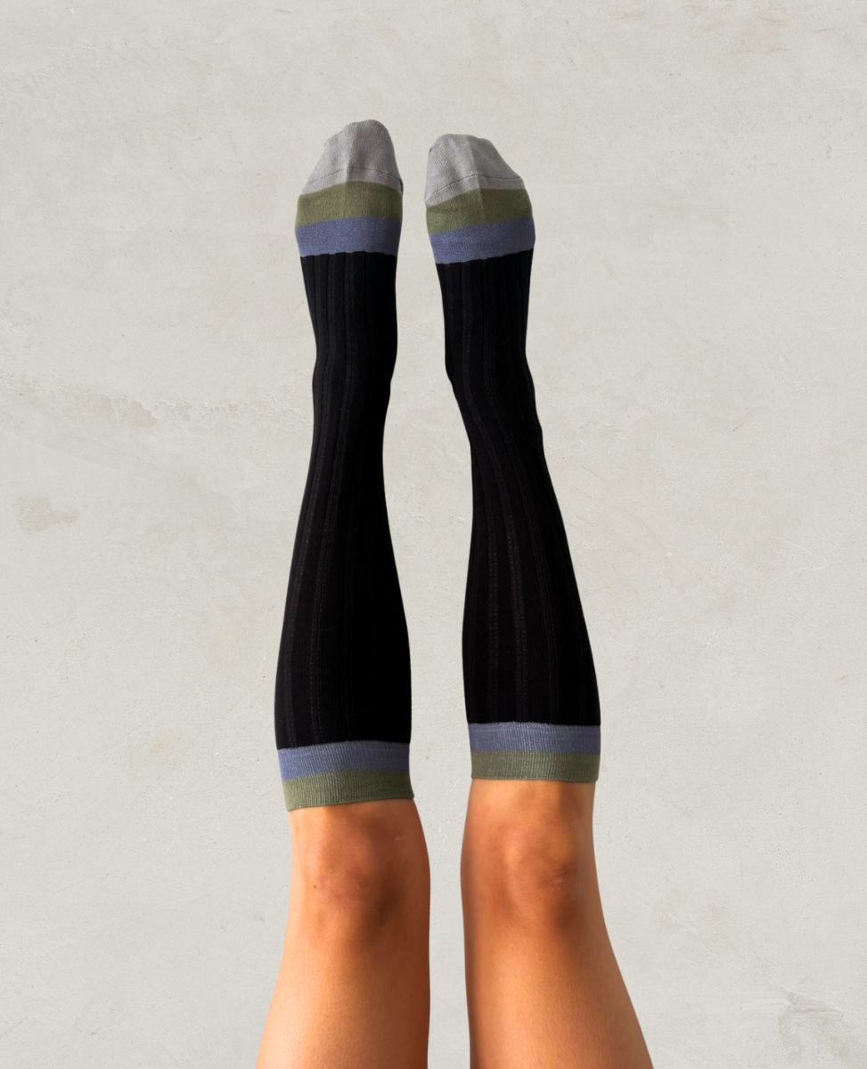 Exquisite J Ribbed Knee-High Socks