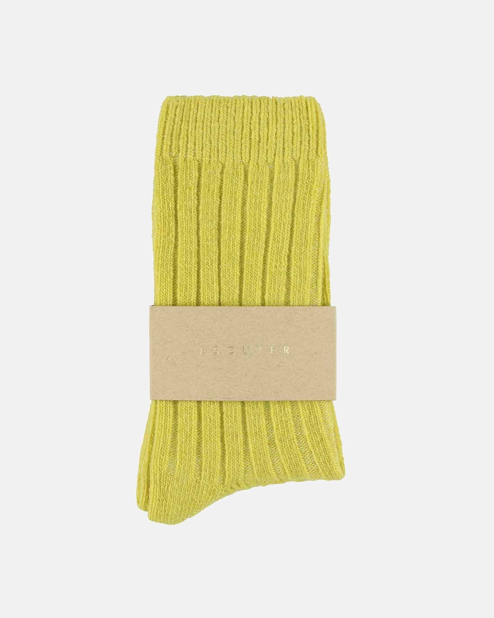 Escuyer yellow cashmere crew socks detail