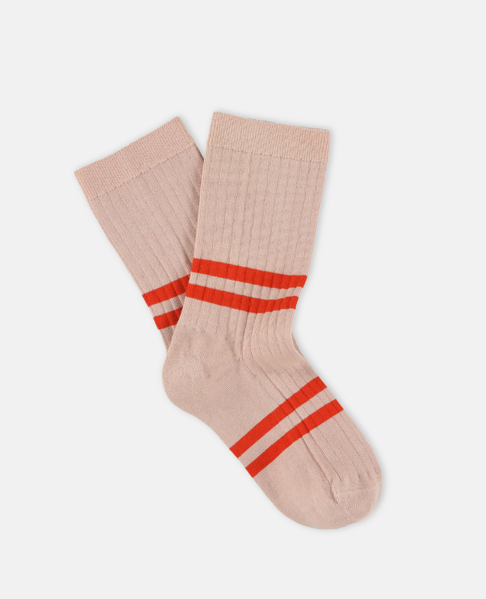 Escuyer pink socks with red stripes on a white background