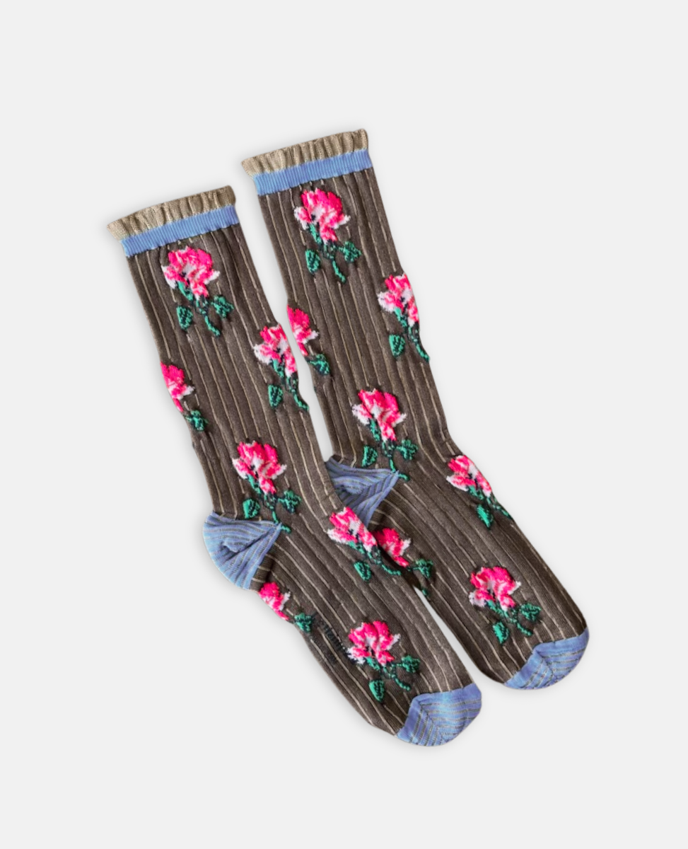 Floral patterned socks on a white background