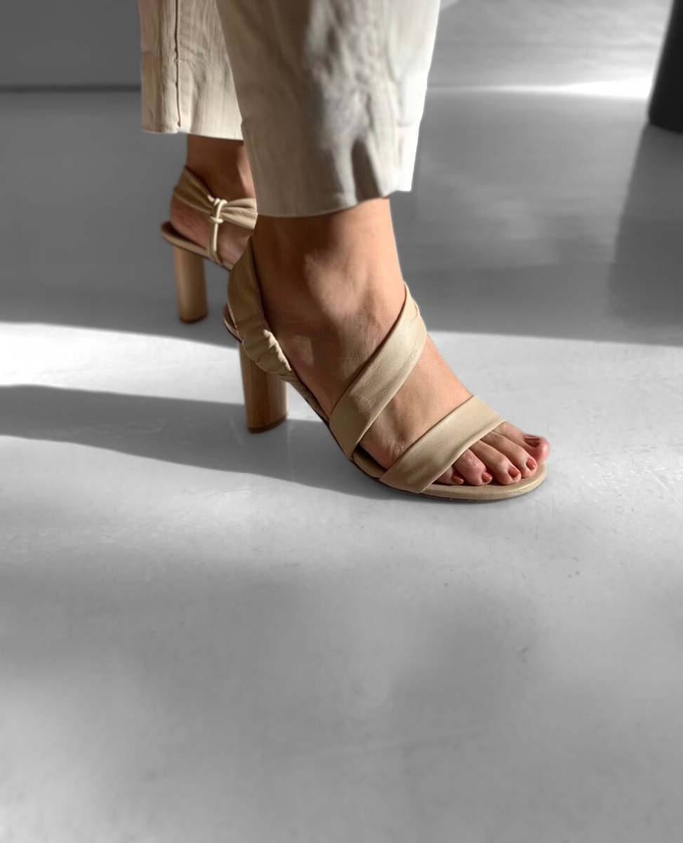 The Gabby heel on the foot, side view.