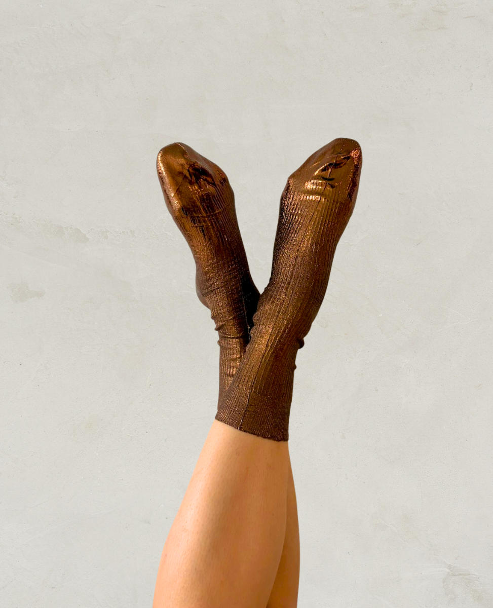 Maria La Rosa Brown Metallic Silk Socks