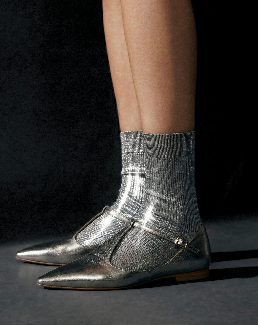 Maria La Rosa Silver Metallic Silk Socks