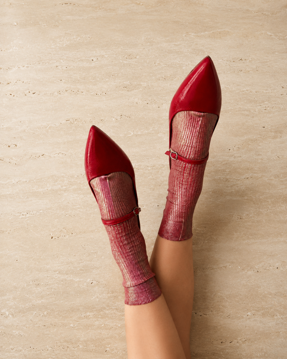 Maria La Rosa Bordeaux Silk Socks, Bordeaux Foil
