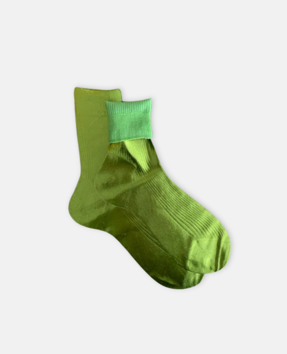 Maria La Rosa Metallic Silk Soicks in Lime Green