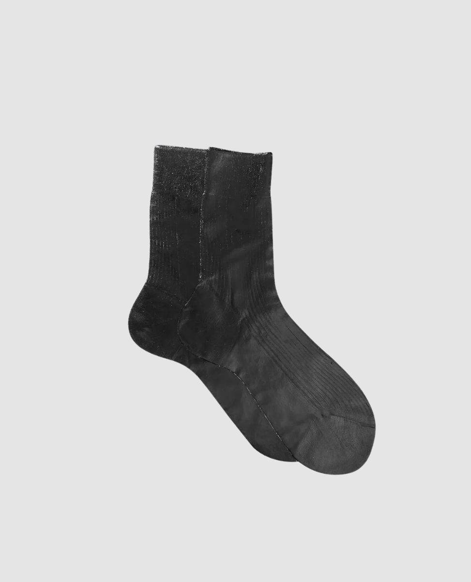 Metallic Black sock on a light gray background
