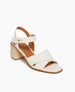 Coclico Bay Heel in Greige (off-white) leather, angled view: open sandal with 2 tubular straps across the foot, ankle strap, peg closure, wood block mid-height heel. 2