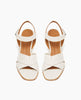 Bay Heel in Greige (off-white) leather: open sandal with 2 tubular straps across the foot, ankle strap, peg closure, wood block mid-height heel - top view. 3