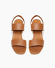 Top view: Coclico Birch Heel in Cuoio leather: two straps across foot, elasticated back strap, wood block mid-height heel. 3