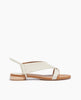 Side view of Coclico Cardinal Sandal in greige leather: Flat thong style sandal with a V shape and a slim elastic heel strap. 1