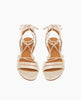 Cat Sandal in Champagne shimmer suede: Flat gladiator style sandal with narrow leather straps across foot and ankle, lace up, tie closure - top view 3