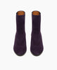 Coclico Celeste Boot in amethyst suede displayed from the front: a sleek, mid-heel Chelsea boot with leather-covered gore. 3