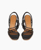 Coclico Diana Wedge in Black leather, top view: Open wedge with tubular leather straps across the foot, solid wood mid-height wedge, slingback heel strap. 5