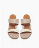 Top view: Coclico Doe Wedge in Greige & Marmo leather: Two-toned slide, asymmetric straps, solid wood mid-height wedge. 4