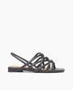 Side view of Coclico Falanda Sandal in Deep Sea leather: an open sandal with padded tubular straps in a braided pattern across vamp of foot, elasticated slingback, flat feel. 1