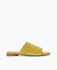 Side view of Coclico Ferhana Sandal in Certosa suede: flat slide-on style with one solid band of leather, squared-off at the toe and heel. 1