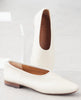 Coclico Haloumi Flat in Greige leather - close up, angle view of flats on display. 7