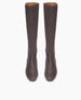 Coclico Haricot Boot in Espresso leather, a flat-heeled, knee-high boot with an inside zip closure and  seam detailing - top view.  3