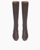 Coclico Haricot Boot in Espresso leather, a flat-heeled, knee-high boot with an inside zip closure and seam detailing - top view. 3