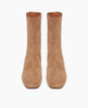 Front view of the Ida Boot in Tobacco split suede: featuring a modern square toe with a higher shaft and solid wood sculptural block 52mm heel. 4