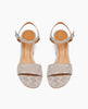 Top view: Coclico Ingrid Heel in Platino Emboss leather: a textured leather-wrapped demi-wedge, open-toe walnut wood heel. 5