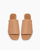Top view of the Coclico Jacque Heel in Mandorla leather: slide-on style with a stretch leather band across foot and a wood block mid-height heel. 3