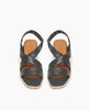 Top view: Coclico Jade Heel in Deep Sea leather a slip-on sandal with soft leather tube straps across the foot, sling-back strap, wood block mid-height heel. 3