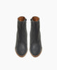 Coclico Lodi Boot in Black leather, a solid-wood, sculpted, inset 75mm height wedge with inside zip closure, seam detail on top of foot and rounded toe - top view. 5