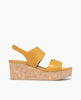 Coclico Massy Wedge in Ambra leather: classic solid cork wedge, two leather straps across foot, elasticated back strap - side view. 1