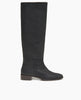 Coclico Mine Boot in Black leather: a modern pull-on riding boot with seam detailing around ankle, classic toe shape and solid wood heel - side view. 1