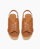 Top view of Coclico Moska Wedge in Cuoio leather a Huarache inspired cork wedge with a woven leather band across foot, slingback strap. 5