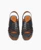 Top view of Coclico Moska Wedge in Deep Sea leather: a Huarache inspired cork wedge with a woven leather band across foot, slingback strap. 3