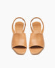 Top view: Coclico Okolo Sandal in Mandorla leather: a slingback sandal with a wide stretch leather band across the foot and a softly curved, low, solid walnut wood heel. 3