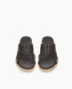 Coclico Pasque Sandal in Black leather, a low pine wedge slide sandal with rubber sole and intertwined leather tube straps across foot - top view. 7
