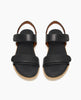 Coclico Peeper Sandal in Deep Sea leather, top view: a two-strap, low pine wedge sandal with leather-wrapped footbed, gum-rubber sole. Velcro closure. 4