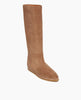 Coclico Quest Boot in Tobacco Angled view of a sleek, split suede, to-the knee boot with a pointed toe, and a half-height inside zip closure with a 30MM hidden wedge inside that adds height and comfort. 3