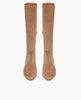 Front view of the Coclico Quest Boot in Tobacco: a sleek, split suede, to-the knee boot with a pointed toe, and a half-height inside zip closure with a 30MM hidden wedge inside that adds height and comfort. 4